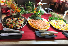 salad bar food pirates village, salmon, shrimp salad, rice salad