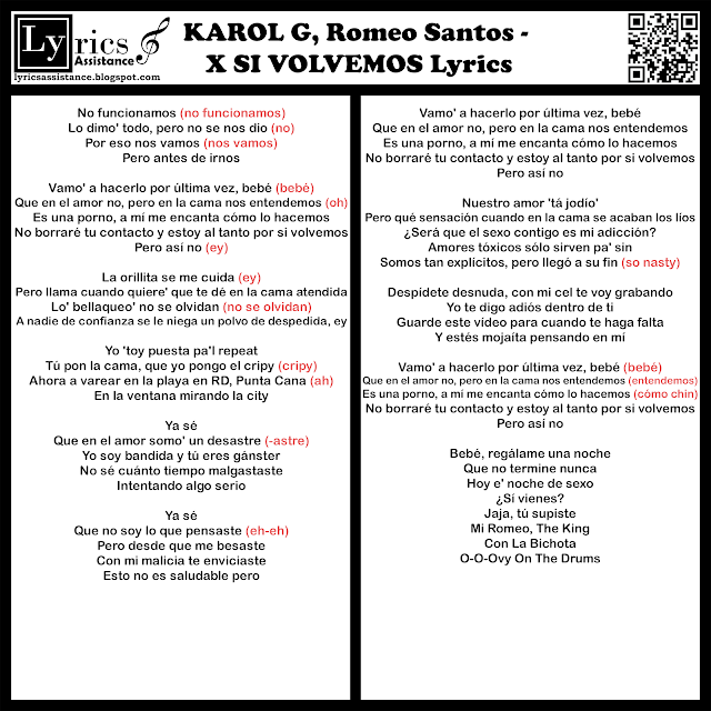 KAROL G, Romeo Santos - X SI VOLVEMOS Lyrics | lyricsassistance.blogspot.com