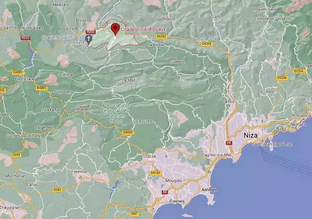 Mapa de ubicación de Entrevaux