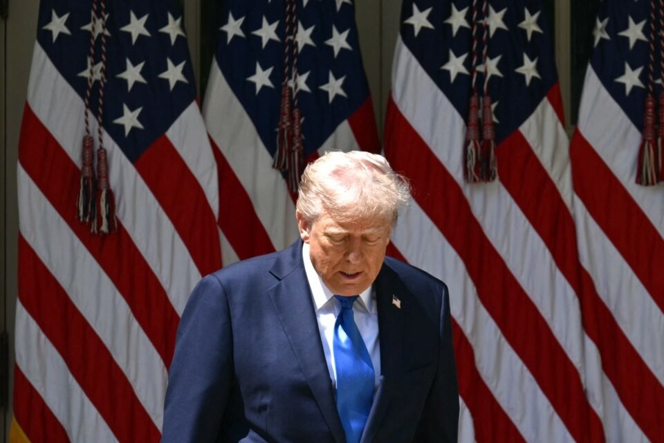 US President Donald Trump arrives to speak at a National Day of Prayer event in the Rose Garden of the White House in Washington, DC, on May 1, 2025. (Photo by Mandel NGAN
