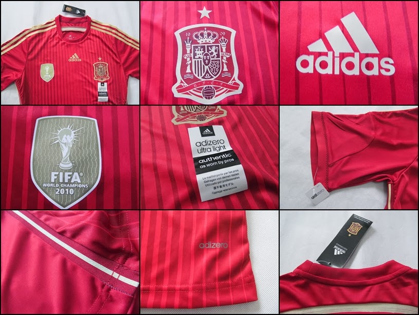 Detail Jersey Bola Grade Ori Spain Home Man Official World Cup 2014