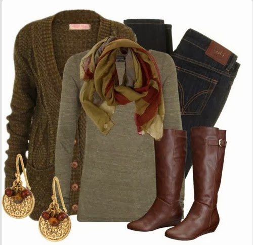 Fall Outfit With Cardigan and Scarf and Long Boots