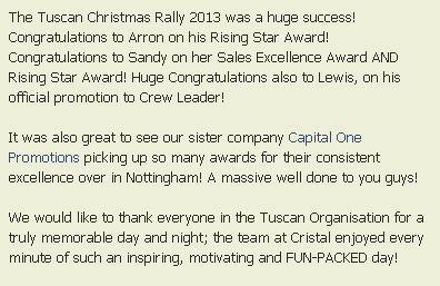 Cristal Advertising @ The Tuscan Christmas Rally 2013