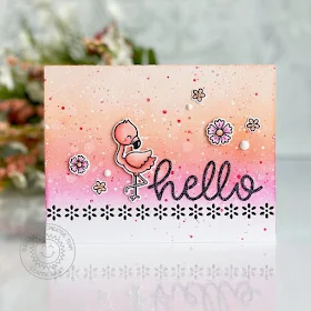 Sunny Studio Stamps: Fabulous Flamingos Eyelet Lace Border Dies Hello Card by Leanne West