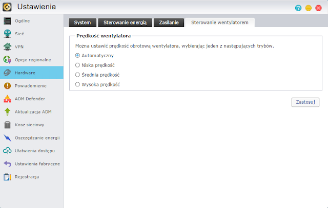 Menu Hardware, zakładka Sterowanie wentylatorem