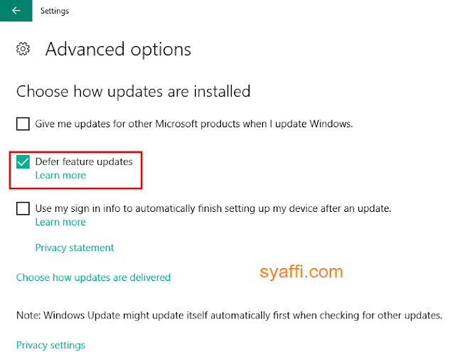 Defer Feature Update Windows 10