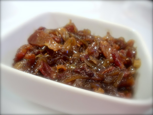 Onion Bacon "Jam"- you have got to try this!  Add it to a cheeseburger or a grilled cheese sandwich, or a hot dog- the possibilities are endless AND yummy!  @KaceyCooks