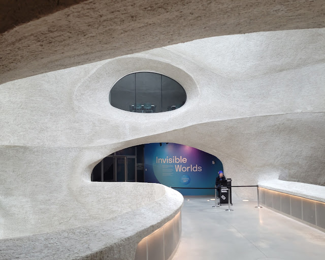 Bridge and entrance into an exhibit space at the top of the grand cavern