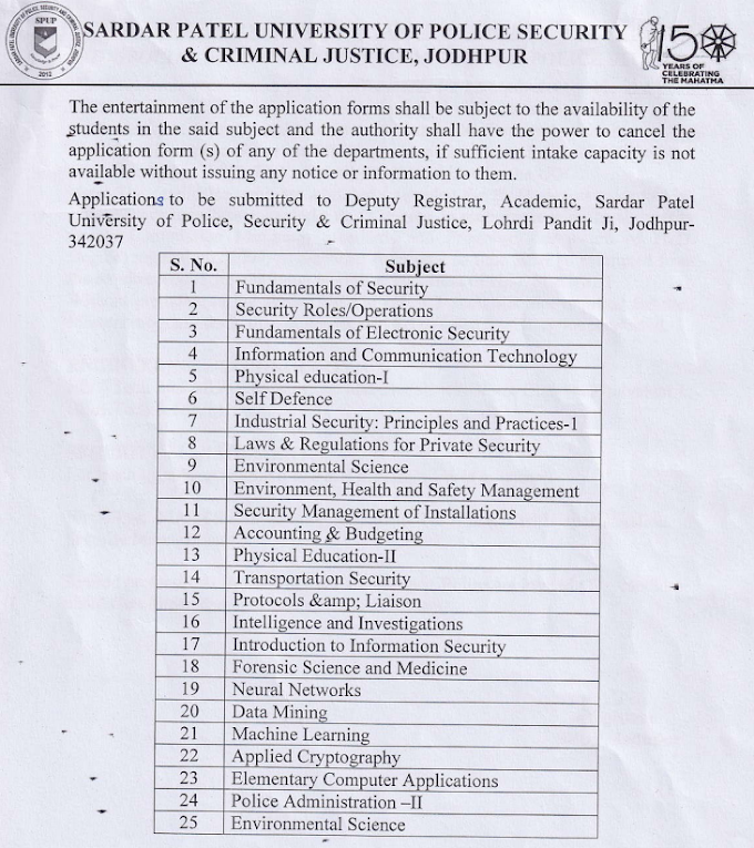 Guest Faculty post at Sardar Patel University of Police Security & Criminal Justice, Jodhpur - last date 15/09/2020