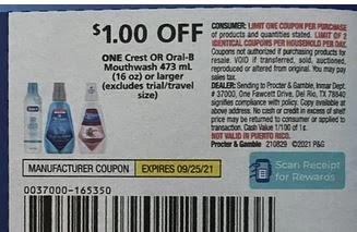 $1.00/1 Crest Mouthwash Coupon from "PG" insert week of 9/5/21.