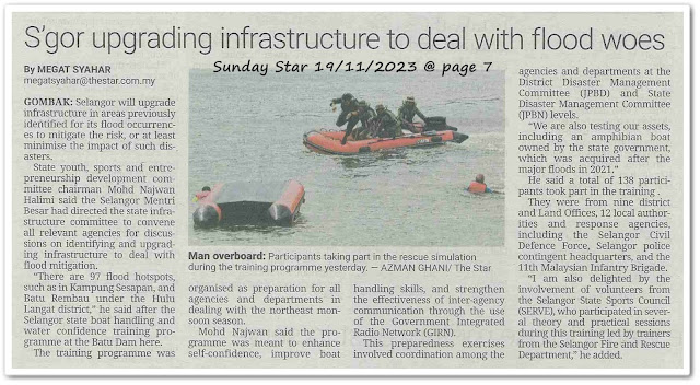S'gor upgrading infrastructure to deal with flood woes - Keratan akhbar Sunday Star 19 November 2023