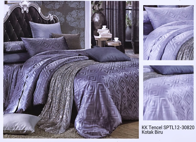 Sprei King koil tencel Motif Kotak Biru