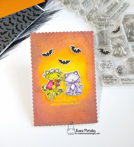 Life is better with a friend like you by Diane features Fraken-Newton, Count Newton, and A7 Frames & Banners by Newton's Nook Designs; #inkypaws, #newtonsnook, #halloweencards, #cardmaking, #catcards