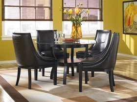 Contemporary Black Round Glass Table Dining Room Set