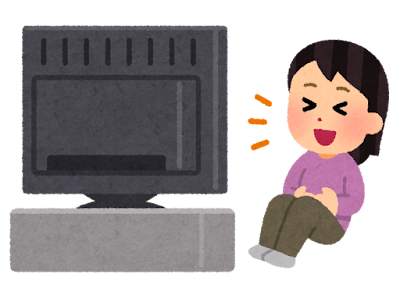 テレビでお笑いを見る人のイラスト（女性）