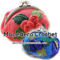 Patrones de monedero crochet con rosas rococó