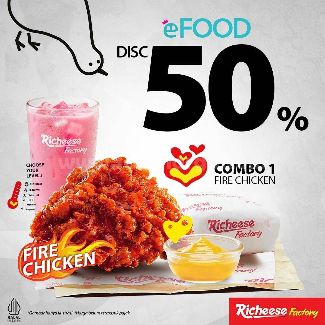 RICHEESE FACTORY Promo Combo Fire Chicken DISKON 50% via aplikasi eFOOD