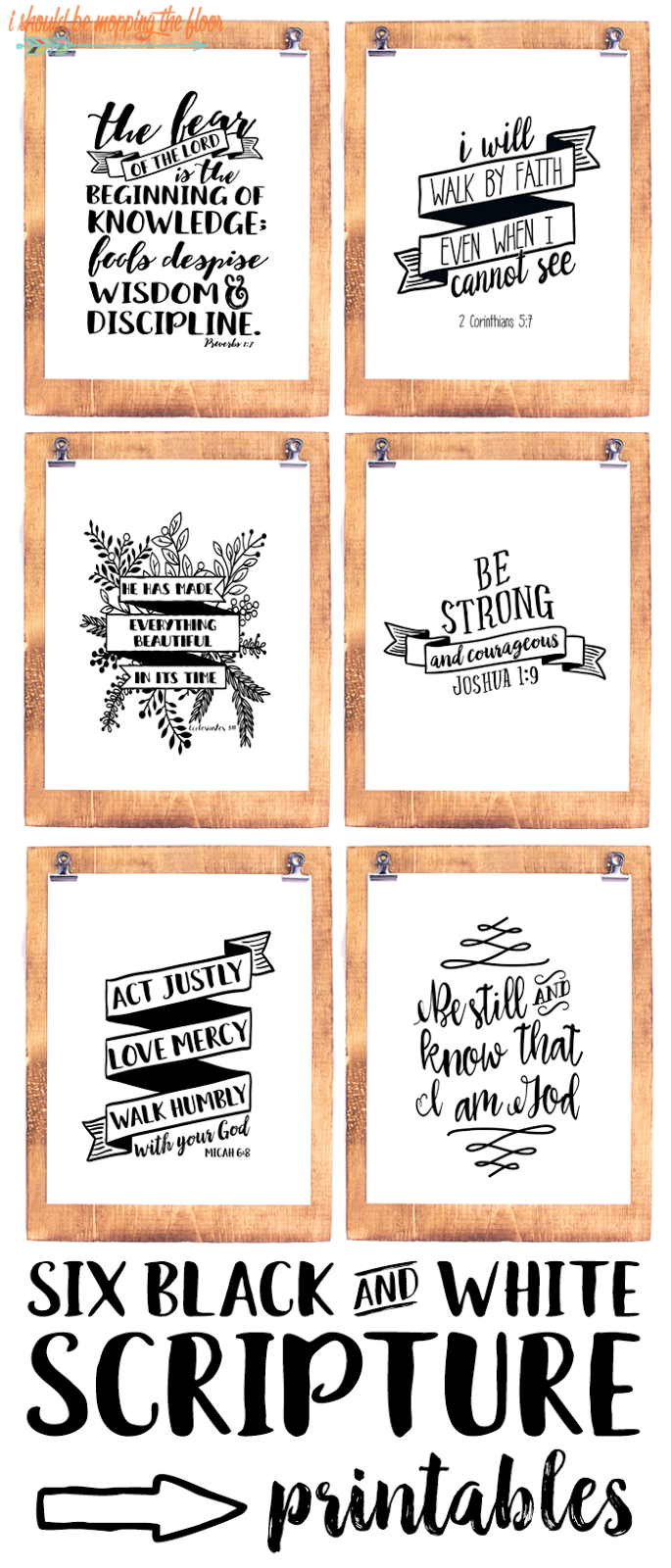 Six Black and White Scripture Printables: Bundle of six 8x10 scripture prints to frame for your home or office.