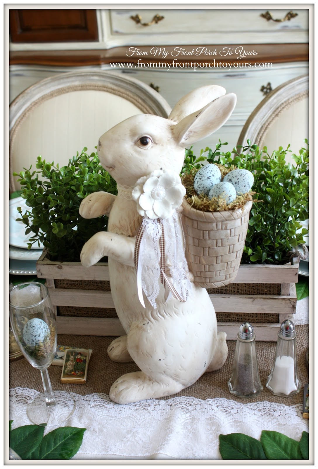 HomeGoods Bunny-French Farmhouse Easter Dining Room-Rabit Center Piece- From My Front Porch To Yours