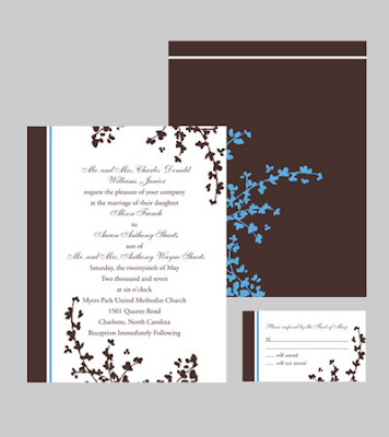 Flower Ornaments Wedding Invitations a combination of brown white and blue 