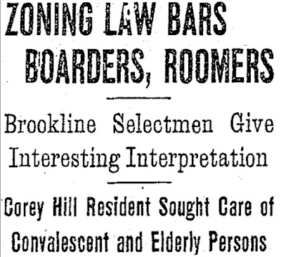 Boston Globe headline: Zoning law bars boarders, roomers