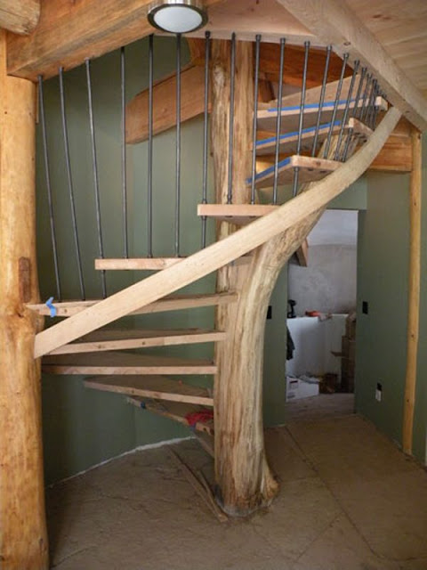 wood small spiral staircase