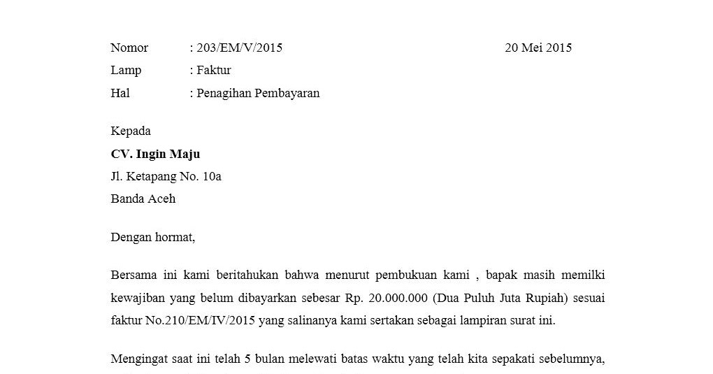 Contoh Surat Keterlambatan Pembayaran Invoice Contoh Surat