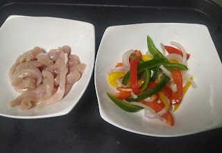chicken strips and bell pepper, capsicum slices for dragon chicken