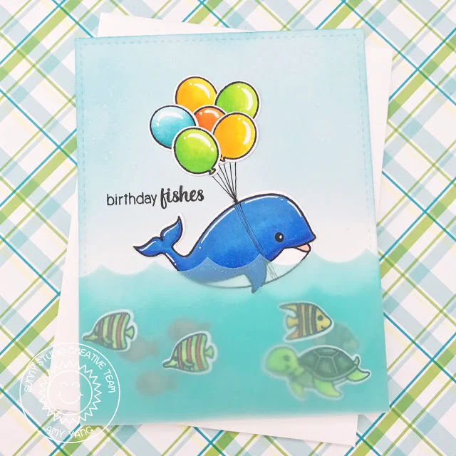 Sunny Studio Stamps: Oceans Of Joy Sea Creature Birthday Fishes Card by Amy Yang