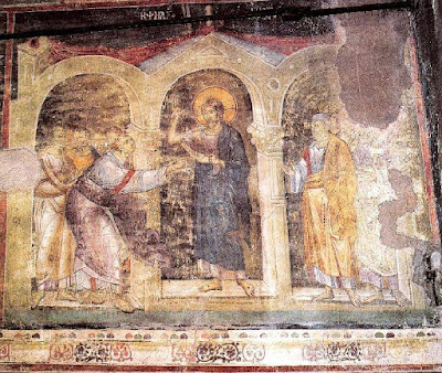 Τοιχογραφία απο το Ναό του Πρωτάτου, 1290, εργον Εμμανουήλ Πανσελήνου εκ Θεσσαλονίκης.
