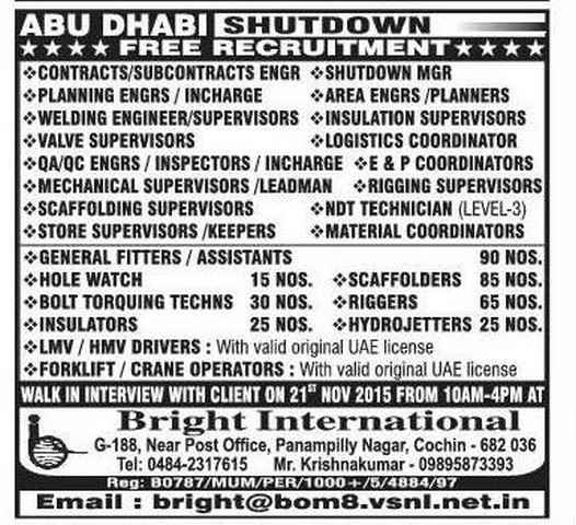 Free job recruitment for Abudhabi
