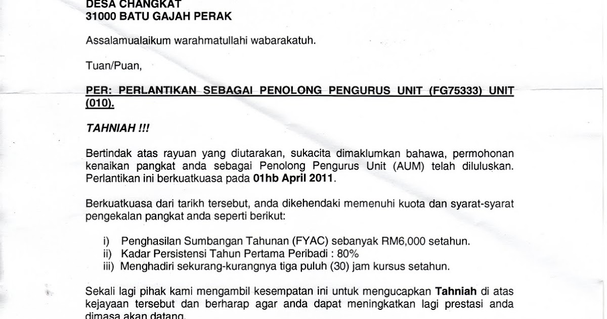Contoh Surat Rayuan Naik Pangkat - Selangor l