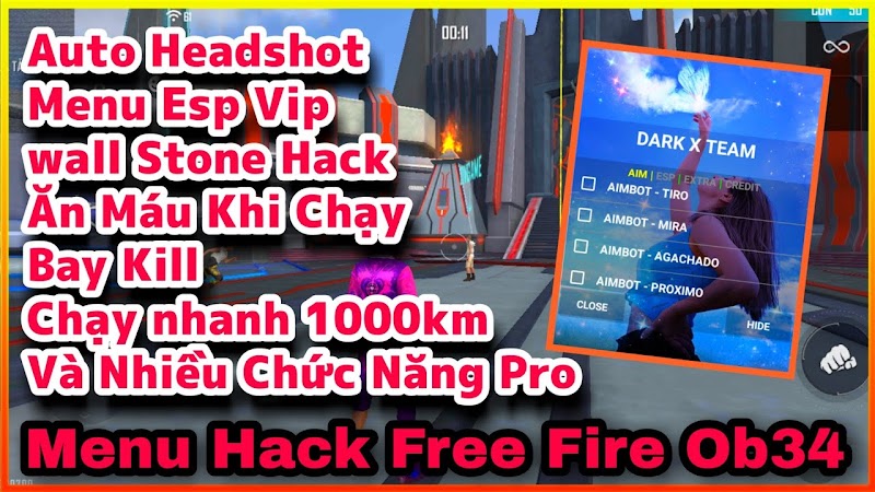 MENU FREE FIRE OB34 - MENU DARK X TEAM AUTO HEADSHOT 100%, ESP NAME, WALL HACK, FIX VĂNG