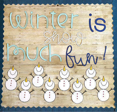 Winter bulletin board with writing prompt for December or January