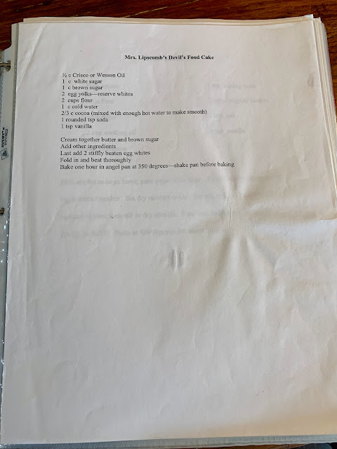 A typed recipe for devil's food cake on A4 paper
