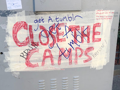 Close the Camps, defaced withth esign "get a tumblr" and "bruh"