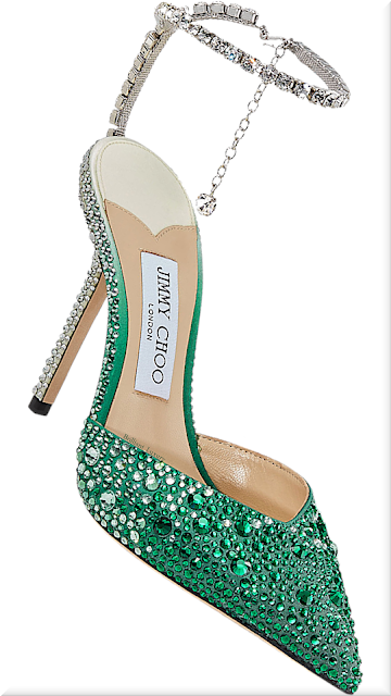 ♦Emerald green Jimmy Choo Saeda satin pumps with Swarovski crystals #brilliantluxury