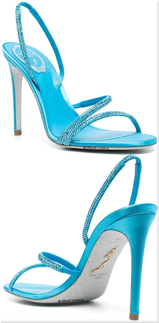 ♦Pantone Blue Atoll Rene Caovilla crystal-embellished slingback sandals #renecaovilla #pantone #shoes #blue #brilliantluxury