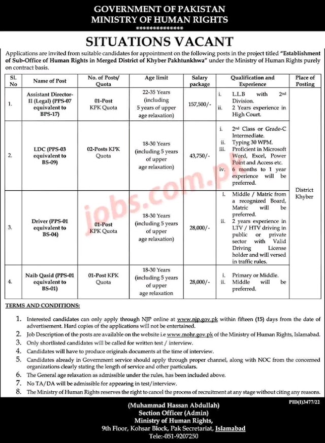 Latest ministry of human rights jobs 2022 apply online -ministry of human rights jobs 2022 application form