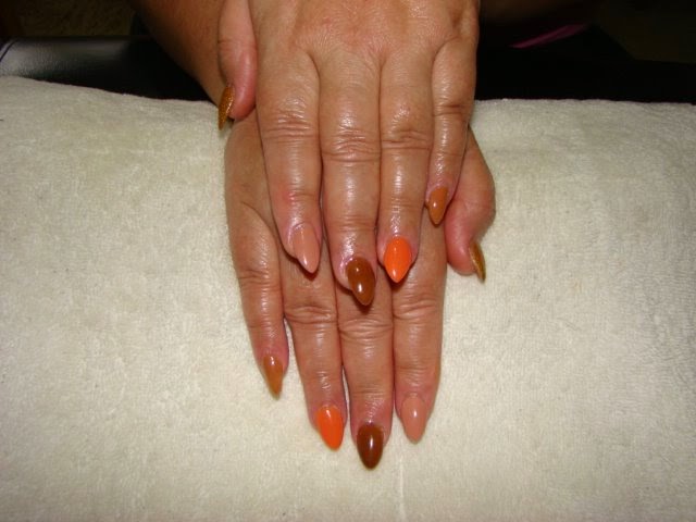 Acrylic overlay on natural nails Topcoat LED color 5 different colors all in 'Earth Tones' LED polish