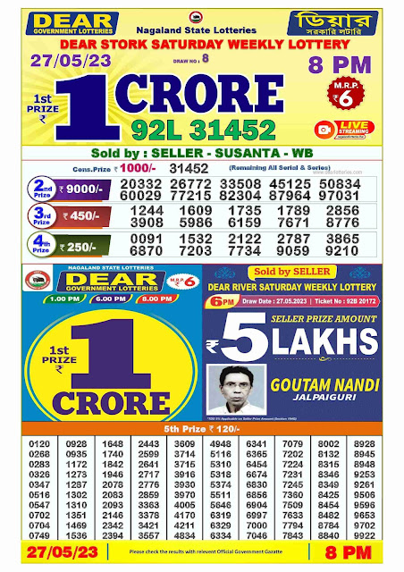 Lottery Sambad 8pm result