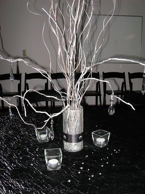  table centerpiecessilver curly willow hung with chandelier crystals