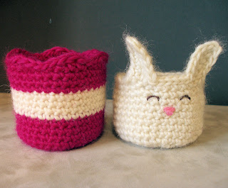 PDF Crochet Pattern: Bunny & Striped Tulip Bowl Set -- Cute Storage Containers