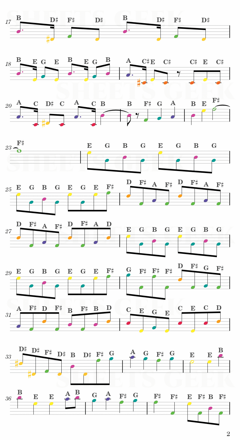 Moonlit Night - Death Parade Easy Sheet Music Free for piano, keyboard, flute, violin, sax, cello page 2