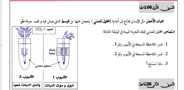 اختبار الثلاثي الأول في مادة علوم الطبيعة و الحياة سنة أولى متوسط 