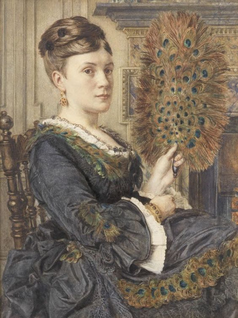 Edward John Poynter The Peacock Fan, Portrait of Elizabeth Courtauld 1871