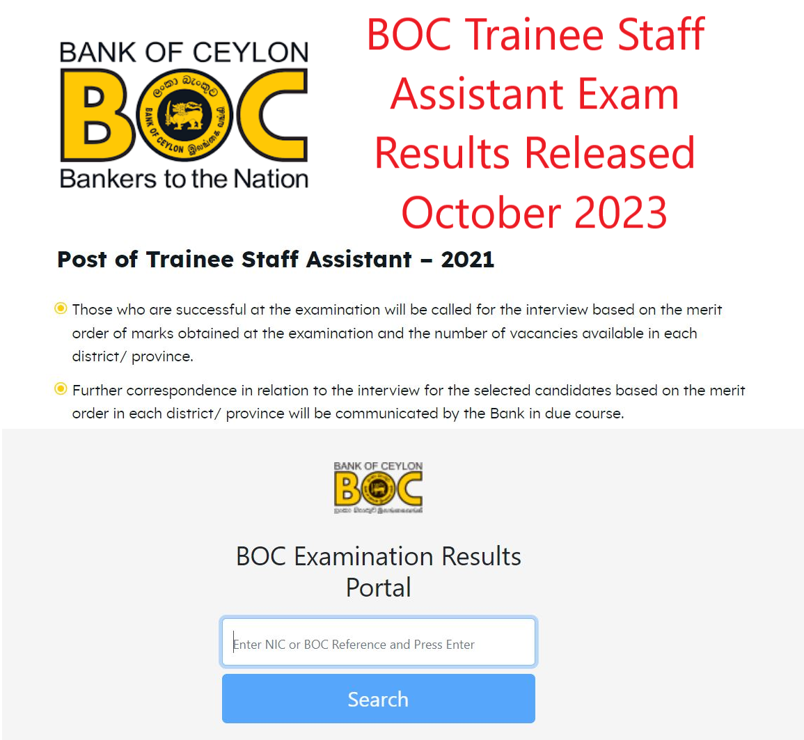 BOC Trainee Staff Assistant Exam Results 2021