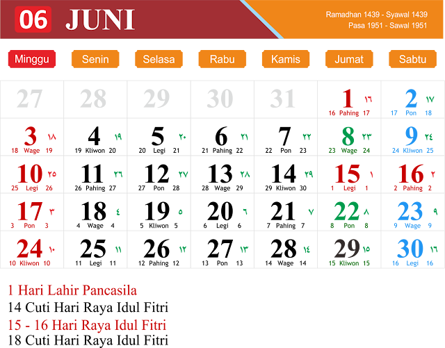 Gambar Kalender 2018 file JPG dan PNG dengan Kualitas HD