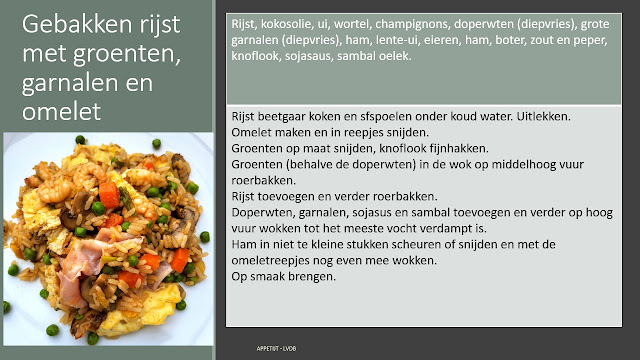 Recept gebakken rijst met groenten, garnalen en omelet