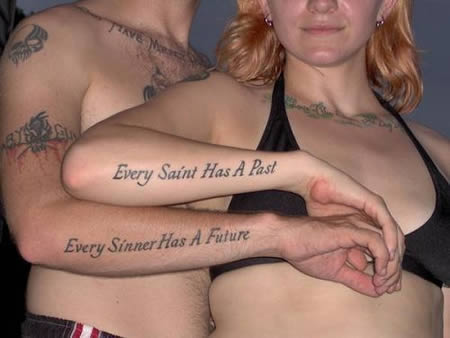 Matching tattoos are somewhat easy You pick a phrase or an image you both